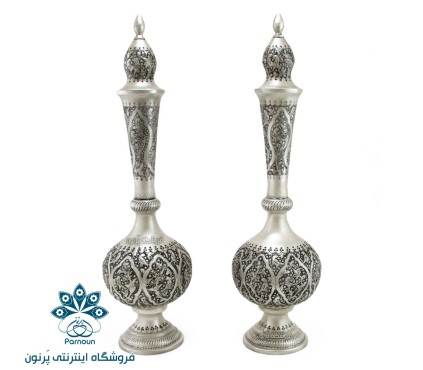 تُنگ طرح نقره قلمزنی گل و مرغ