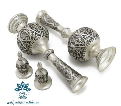 تُنگ طرح نقره قلمزنی گل و مرغ