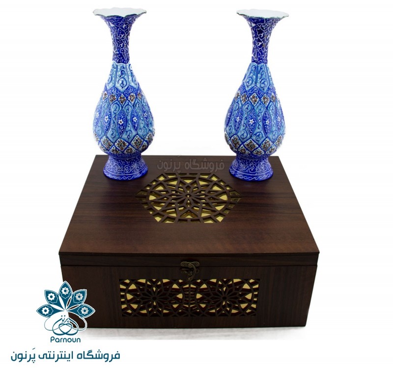گلدان میناکاری 25 سانتی با جعبه چوبی