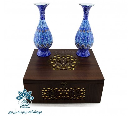 گلدان میناکاری 25 سانتی با جعبه چوبی