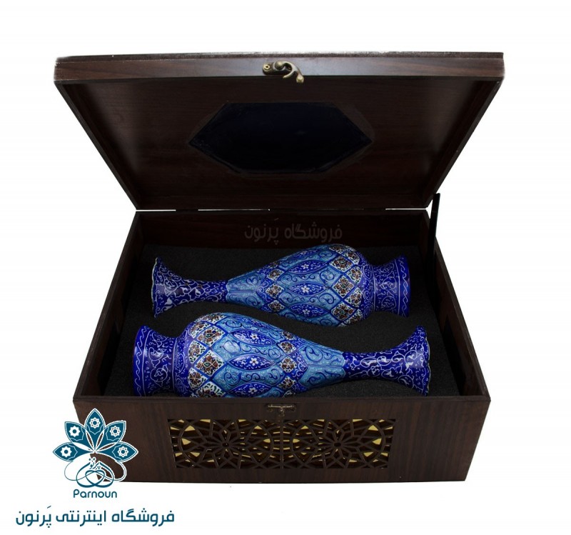 گلدان میناکاری 25 سانتی با جعبه چوبی