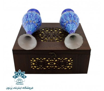 گلدان میناکاری 25 سانتی با جعبه چوبی