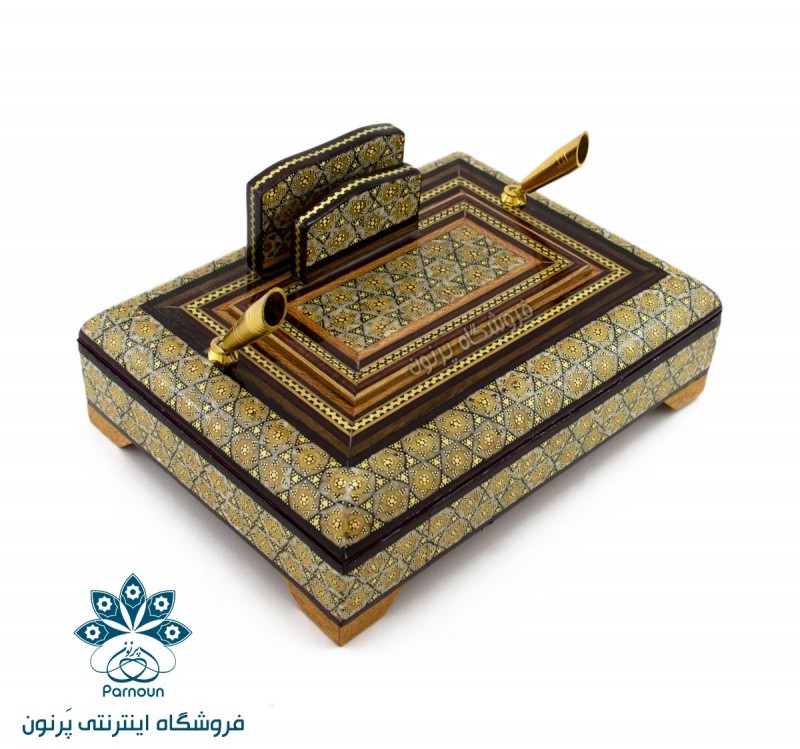 جا قلمی رومیزی خاتم طرح جعبه‌ای