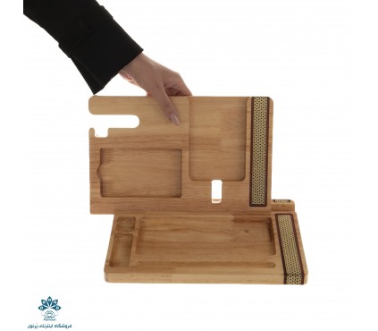 استند موبایل چوبی دور خاتم طرح کندویی