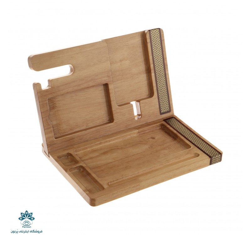 استند موبایل چوبی دور خاتم طرح کندویی