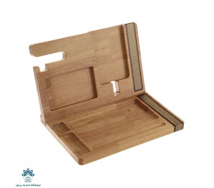 استند موبایل چوبی دور خاتم طرح کندویی