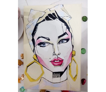 تابلو نقاشی آبرنگ طرح جواهر زرد