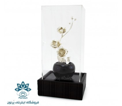 شاخه گل رز نقره با تندیس پلکسی شفاف