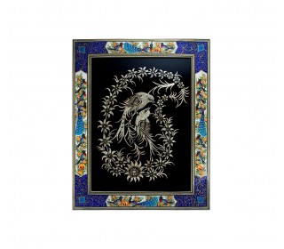 تابلو قلمزنی با طرح گل و مرغ و بته جقه