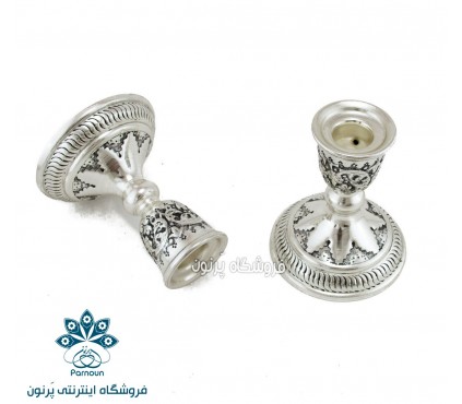 شمعدان طرح نقره پایه کوتاه