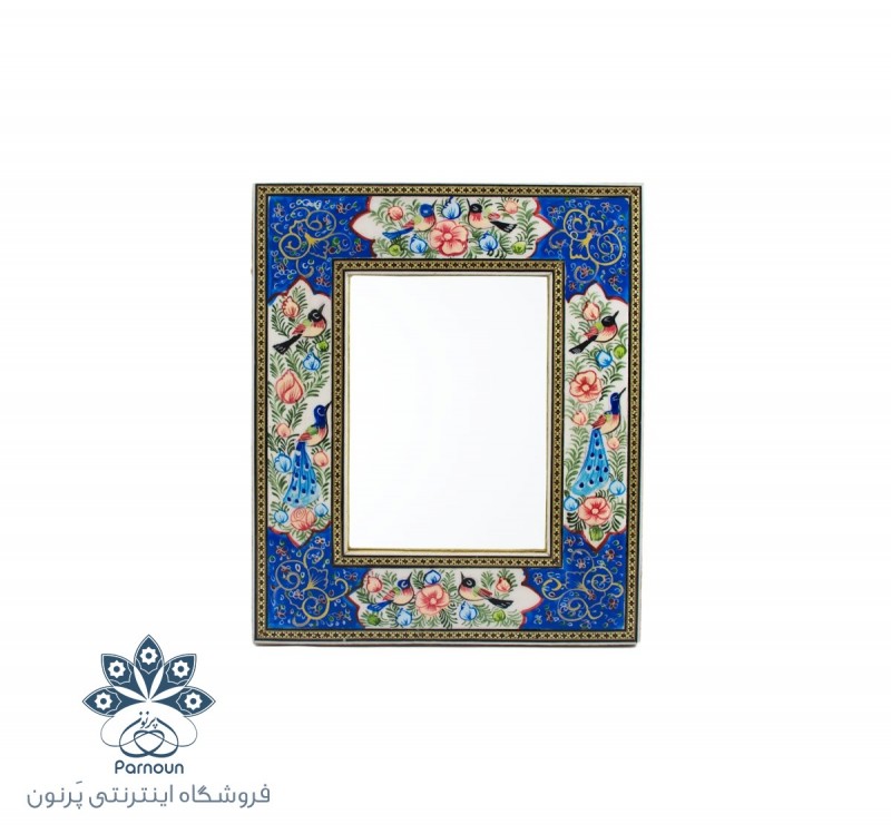 آینه سنتی رومیزی با قاب چوبی خاتم و نقاشی شده 28 در 3 سانتیمتری