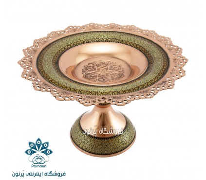 ظرف پذیرایی شیرینی مس و خاتم 30 سانتی