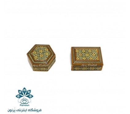 جعبه انگشتر خاتم‌کاری در 2 طرح 5 ضلعی و 4 ضلعی