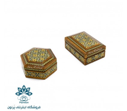 جعبه انگشتر خاتم‌کاری در 2 طرح 5 ضلعی و 4 ضلعی