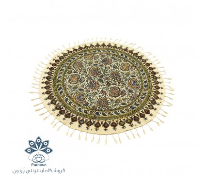 رومیزی گرد قلمکاری ممتاز اصفهان طرح گل و بوته