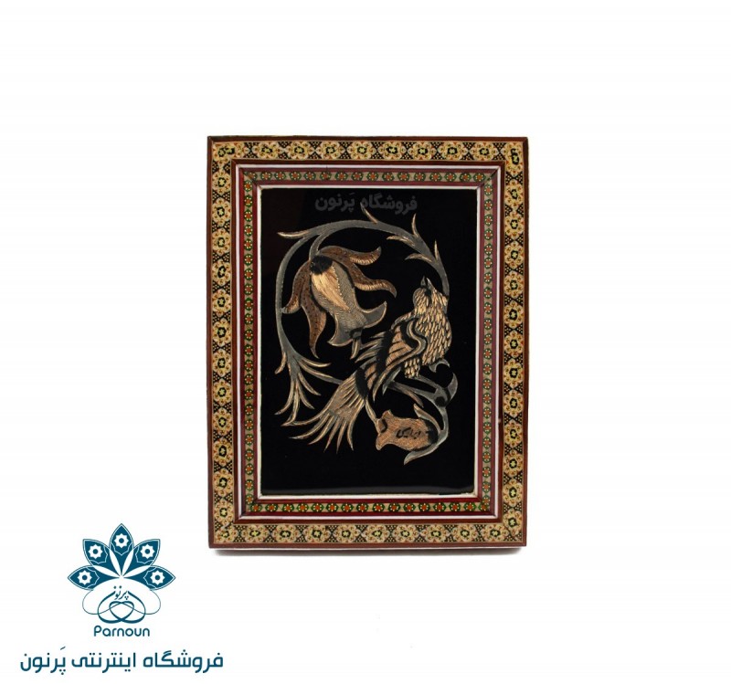 قاب رومیزی خاتم کاری با پلاک قلمزنی