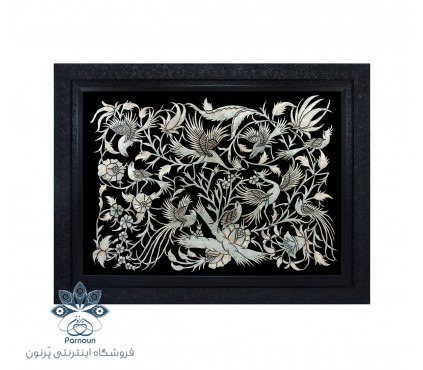 تابلو قلم‌زنی برجسته اصفهان با طرح چشم نواز گل و مرغ