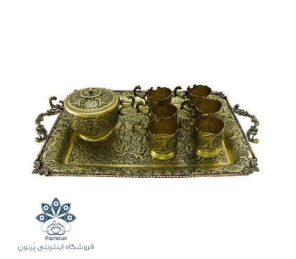 سرویس چای خوری قلمزنی اصفهان با طرح صورت
