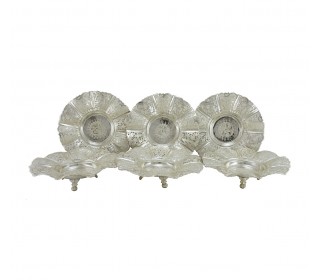 سری 6 تایی شیرینی خوری قلمزنی پایه کوتاه نقره نما