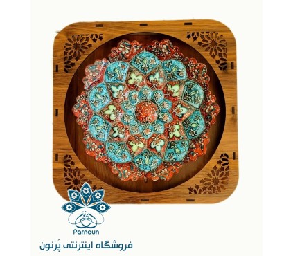 بشقاب مسی میناکاری شده 20 سانتی ختایی با قاب