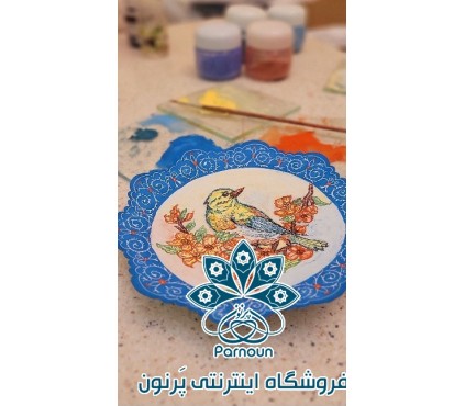 قاب بشقاب مینا با طرح گل و مرغ