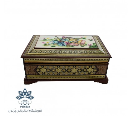 جعبه جواهرات خاتم بزرگ با طرح مینیاتور ایرانی شیرین و فرهاد
