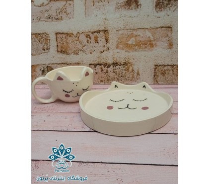 فنجان و بشقاب سرامیکی کودک طرح گربه