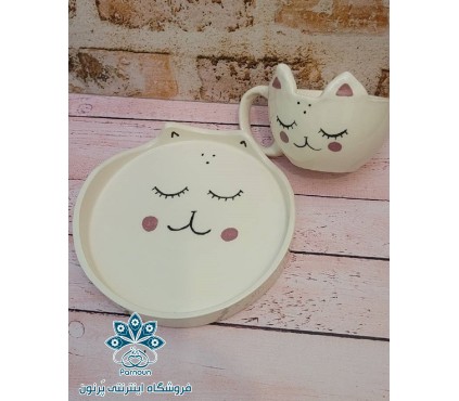 فنجان و بشقاب سرامیکی کودک طرح گربه