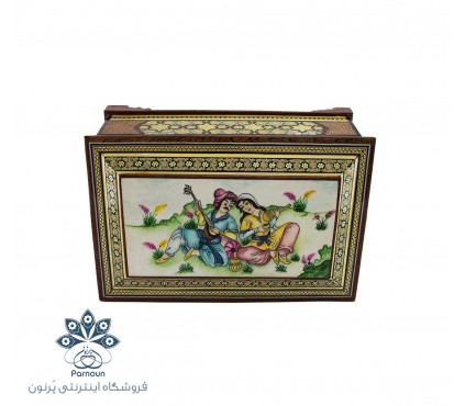 جعبه جواهرات خاتم بزرگ با طرح مینیاتور ایرانی شیرین و فرهاد