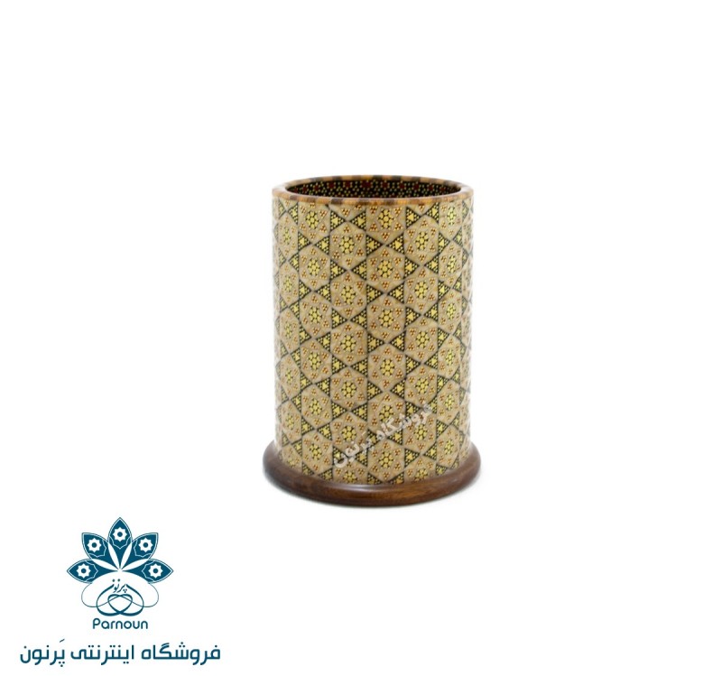 قلمدان رو میزی خاتم کاری شده لیوانی گرد