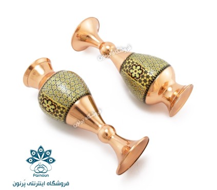 گلدان 20 سانتیمتری مس و خاتم اصفهان