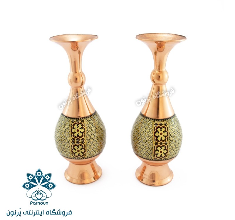 گلدان 26 سانتیمتری مس و خاتم اعلا