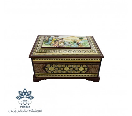 جعبه جواهرات خاتم اندازه متوسط با نقش مینیاتور خسرو و شیرین