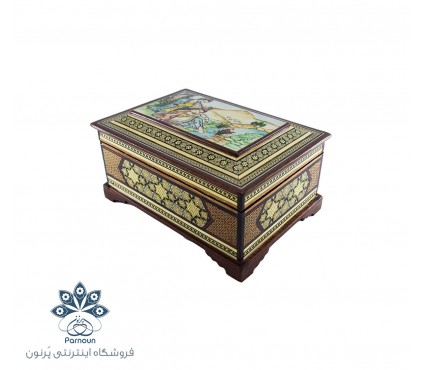 جعبه جواهرات خاتم اندازه متوسط با نقش مینیاتور خسرو و شیرین