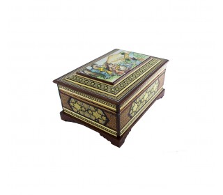 جعبه جواهرات خاتم اندازه متوسط با نقش مینیاتور خسرو و شیرین