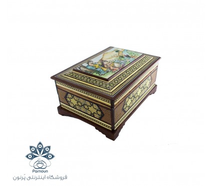 جعبه جواهرات خاتم اندازه متوسط با نقش مینیاتور خسرو و شیرین