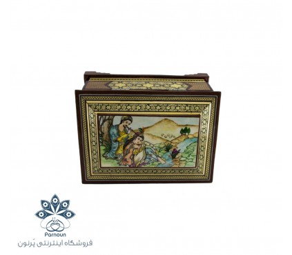 جعبه جواهرات خاتم اندازه متوسط با نقش مینیاتور خسرو و شیرین