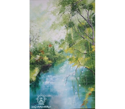 تابلو رنگ روغن رودخانه در بهار