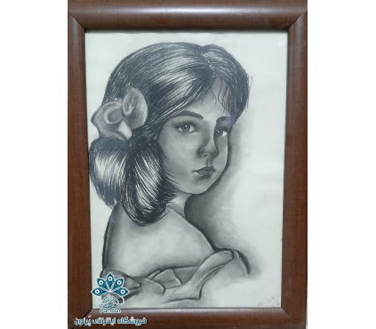 تابلوی چهره تکنیک ذغال روی کاغذ A4