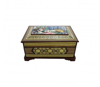 جعبه جواهرات خاتم اندازه متوسط با طرح مینیاتور لیلی و مجنون