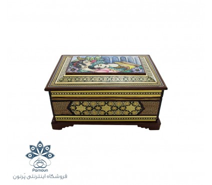 جعبه جواهرات خاتم اندازه متوسط با طرح مینیاتور لیلی و مجنون