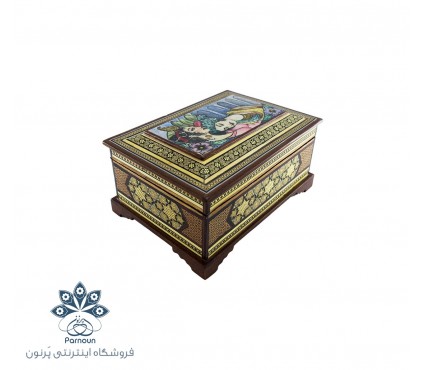 جعبه جواهرات خاتم اندازه متوسط با طرح مینیاتور لیلی و مجنون