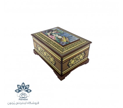 جعبه جواهرات خاتم اندازه متوسط با طرح مینیاتور لیلی و مجنون