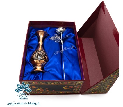 پک هدیه گلدان الماس تراش و شاخه گل