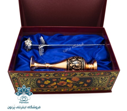 پک هدیه گلدان الماس تراش و شاخه گل