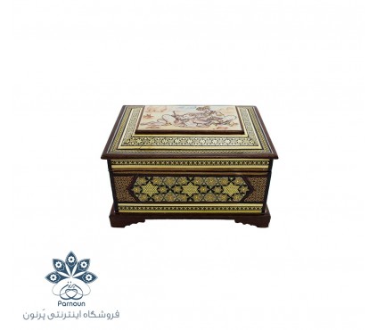 جعبه جواهرات خاتم کاری اندازه کوچک با طرح مینیاتور صورت