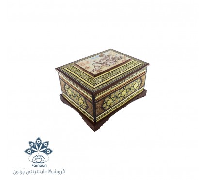 جعبه جواهرات خاتم کاری اندازه کوچک با طرح مینیاتور صورت
