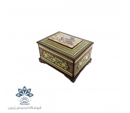 جعبه جواهرات خاتم کاری اندازه کوچک با طرح مینیاتور صورت