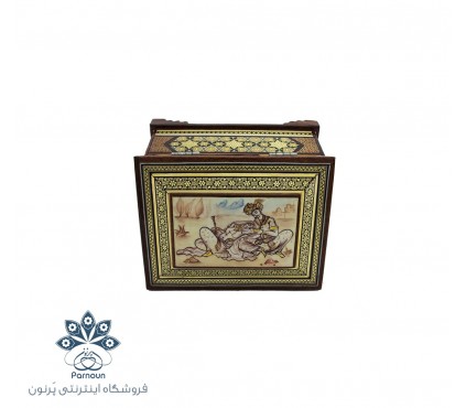 جعبه جواهرات خاتم کاری اندازه کوچک با طرح مینیاتور صورت