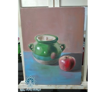 تابلوی رنگ روغن ظرف سفالی گیلانی